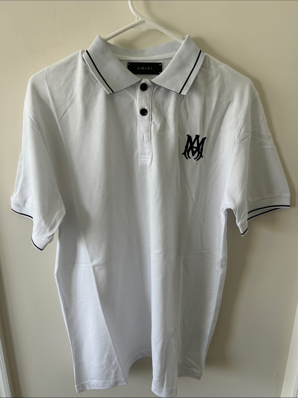 AMIRI White Polo with Black Trim and Logo